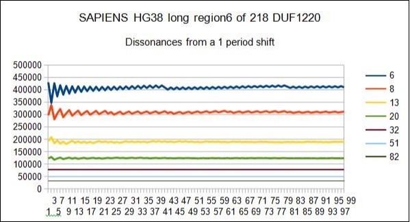  SAPIENS HG38 - In this figure we could locate DISSONANCES shifting by 1 period all main periods 5 7 12 19 31 50 81